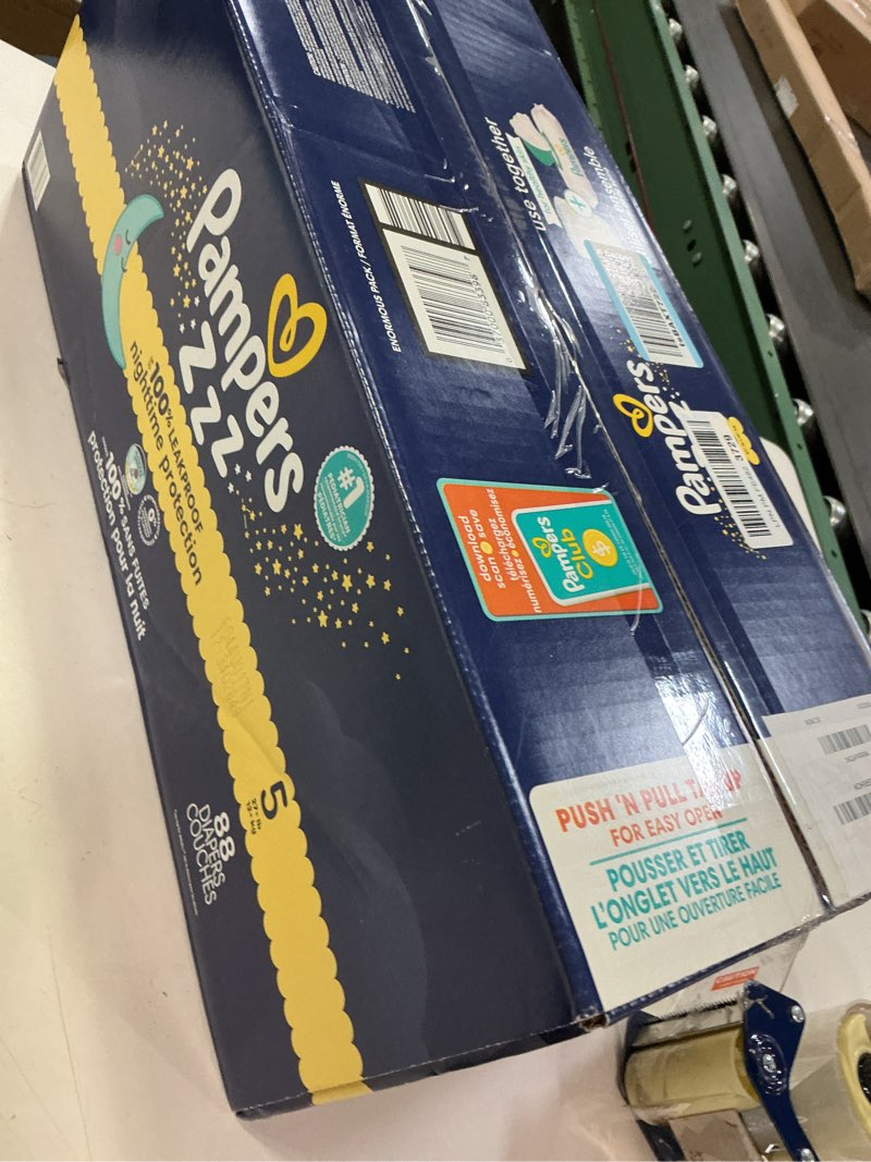 Condition photo showing New/Like New for pampers zzz overnight diapers, size 5 (27+ lbs), 88 count, nighttime protection disposable baby diaper, night time leak and skin protection size 5 88