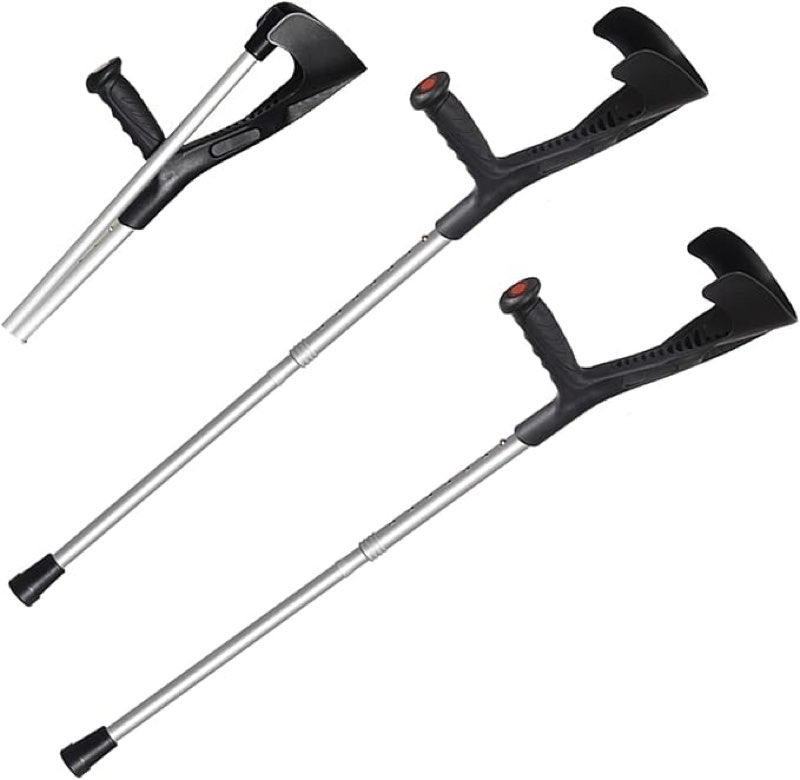 2×Adult Crutches, Forearm Crutches, Open Cuff, Foldable Adjustable Aluminum Walking Crutches, for Height 166-196cm, for Men and Women, Load 150kg, Black