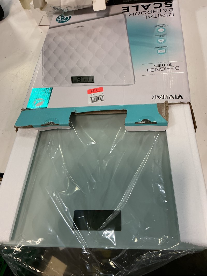 Condition photo showing As Is for vivitar digital bathroom scale with 3.1-inch lcd display clear