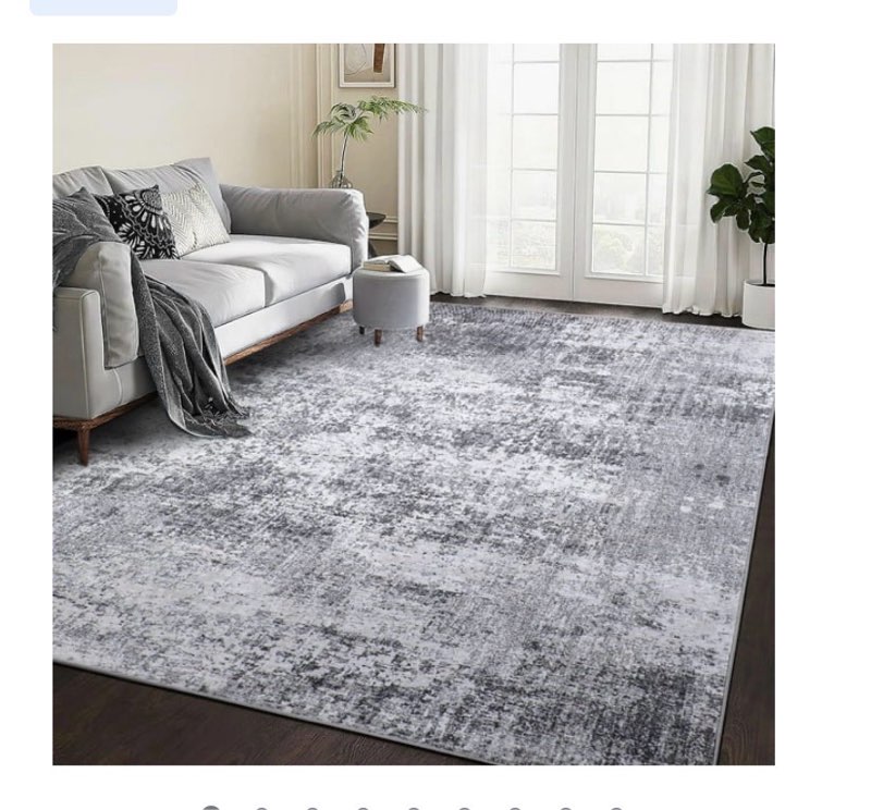 (Similar to stock photo) BERTHMEER 8' x 9' Modern Area Rugs indoor Neutral Gray Abstract Rugs for Living Room Bedroom Dining Room Office Farmhouse Distressed Machine Washable Non-slip