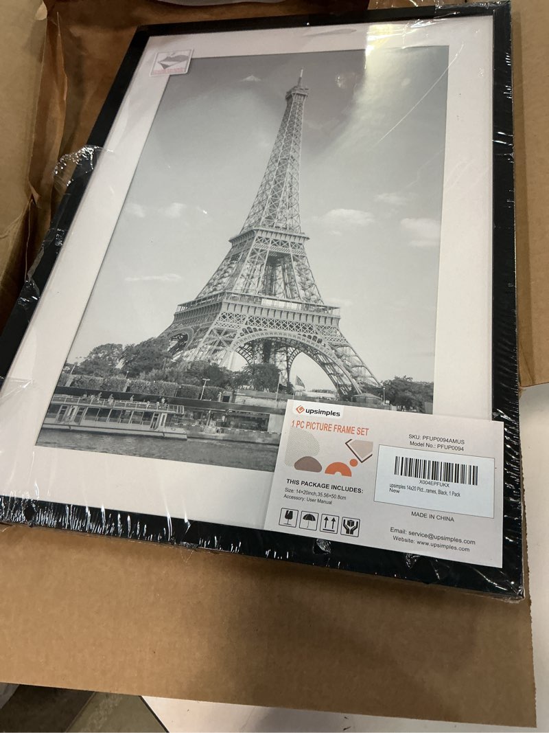 Condition photo showing Good Condition for upsimples 14x20 Picture Frame, Display Pictures 11x17 with Mat or 14 x 20 Without, Wall Hanging Poster Frames, Black, 1 Pack Black 14x20