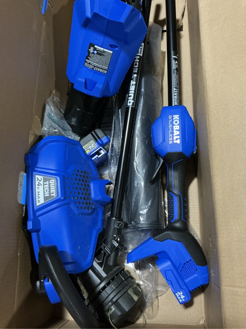 Condition photo showing Good Condition for possibly incomplete kobalt quiet tech 24-volt cordless battery string trimmer and leaf blower and combo kit 4 ah (battery included) (charger included)