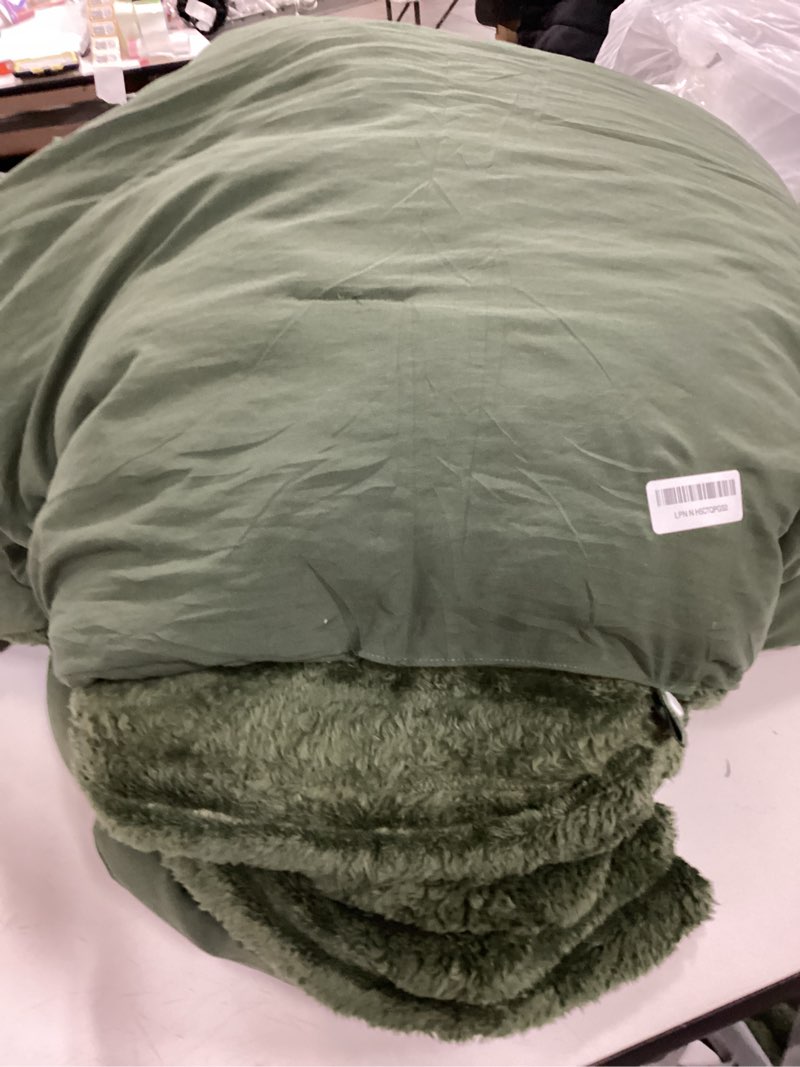 Condition photo showing As Is for Bedsure Gentlesoft 2-in-1 King Size Comforter Set and Detachable Fluffy Blanket, Olive Green Bedding Set for All Season Use, SnapTech Design for Space Saving(Includes 2 Pillow Shams,2 Pillowcases) King 03 - Olive Green