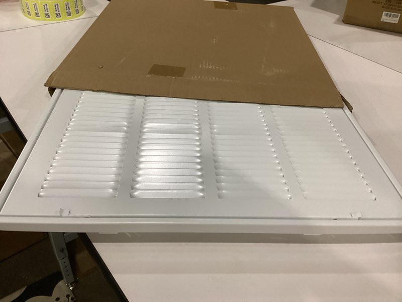 Condition photo showing New/Like New for ez-flo 16 x 16 inch (duct opening) return air vent cover for wall or ceiling, solid steel return air filter grille, hvac vent cover, white, 61654 16 in. x 16 in.