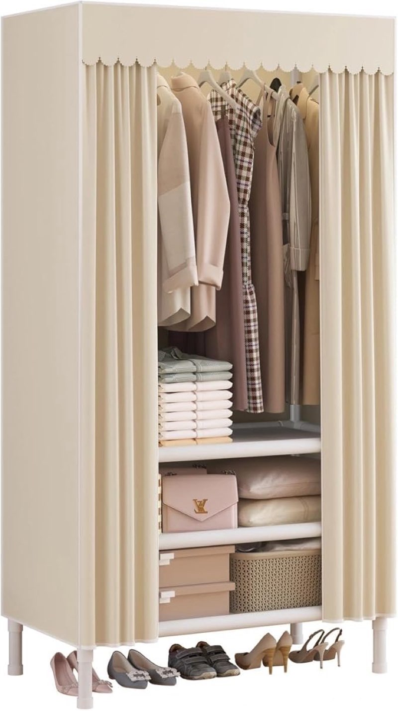 portable closet,garment rack,heavy duty clothes rack with cover,wardrobe closet with 1 hanging rods, 2 storage shelves,27.5\\\" l x 17.7\\\" w x 67.7\\\" h, white 