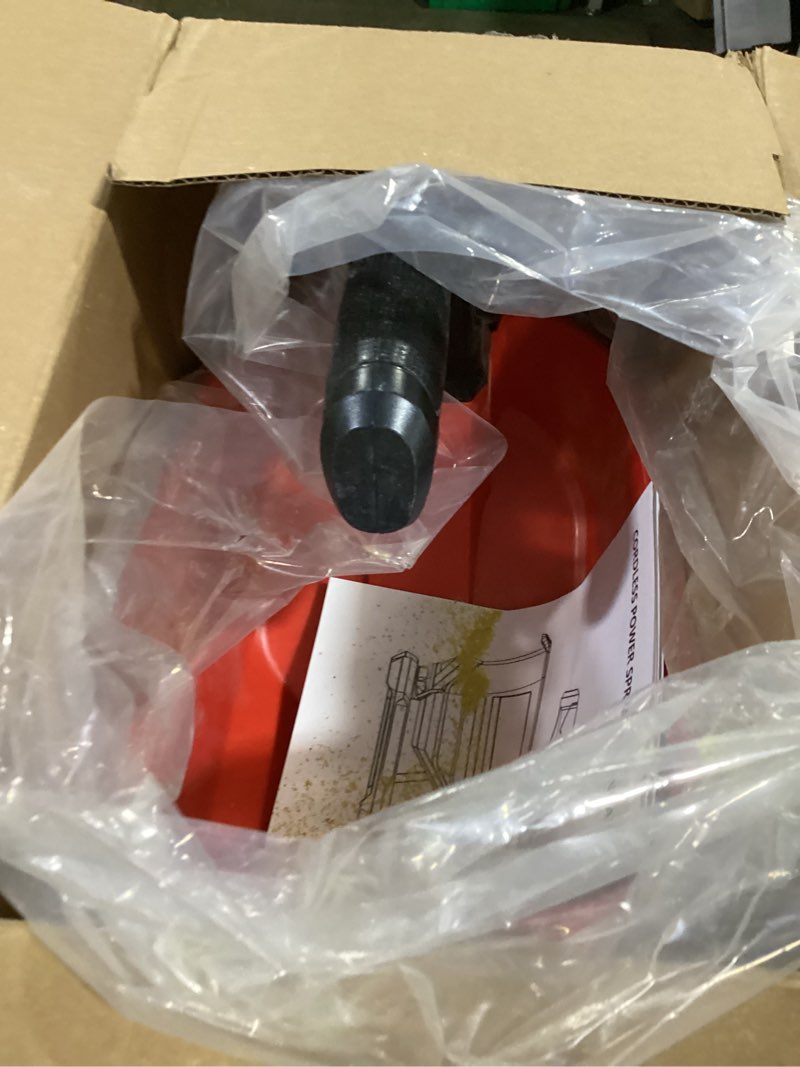 Condition photo showing As Is for salt spreader for milwaukee 18v battery,handheld seed and fertilizer power spreader. year-round coverage for grass seeds, rock salt, ice melt seasons?tool only?