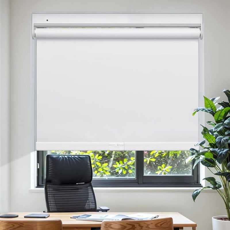No Drill Cordless Roller Shades No Tools 100% Blackout Roller Windows Blinds Waterproof Fabric Privacy Blinds Thermal Insulated Tension Shades for Home Office (White,