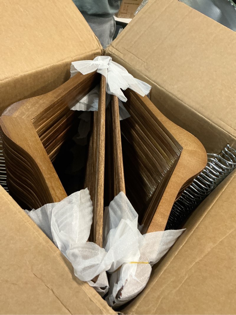 Condition photo showing Good Condition for Ulimart Wooden Hangers 90 Pack,Heavy Duty Solid Wooden Clothes Hangers with Pant Bar,360-Degree Rota