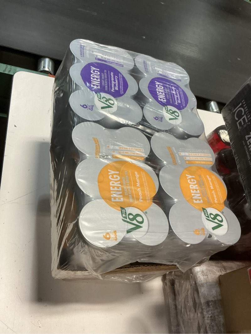 Condition photo showing New/Like New for ((03/DEC/25))V8 +Energy Passionfruit Orange Guava Juice Energy Drink, 8 fl oz Can (24 Pack) Passionfruit Orange Guava Pack of 24 (8 Fl Oz)