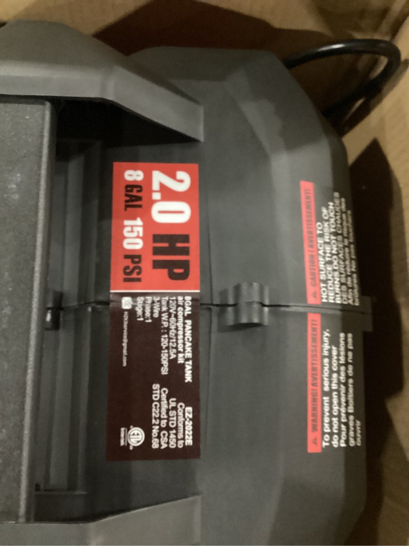 Condition photo showing New/Like New for Baotree 8 Gallon Portable Air Compressor, Max 150PSI Oil Free Air Compressor Tank, 2HP Motor 2.8SCFM@90 PSI,3.8SCFM@40PSl Garage Air Compressors for Car Repair, Spray Painting, Woodwork Nailing 8Gallon not tested