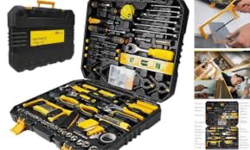 Tool Set with Screwdrivers, Ratchet Wrenches, Socket Wrenches, Hand Saw, Hammer – General 168-Piece Tool Kit for Home, Car, Dorm, Motorcycle, Plumbing Repairs