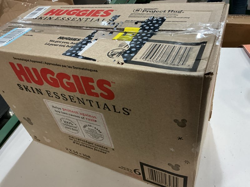 Condition photo showing New/Like New for huggies size 6 diapers, skin essentials baby diapers, size 6 (35+ lbs), 108 count (2 packs of 54), packaging may vary size 6 108