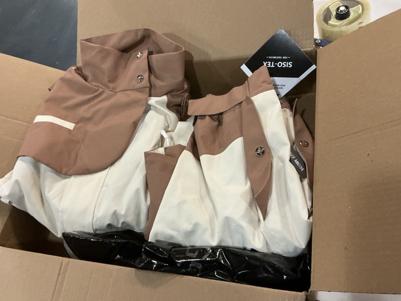 Condition photo showing New/Like New for women snow suits ski jacket and pants set waterproof windproof snowboarding ski suits winter sports velvet quilted small brown