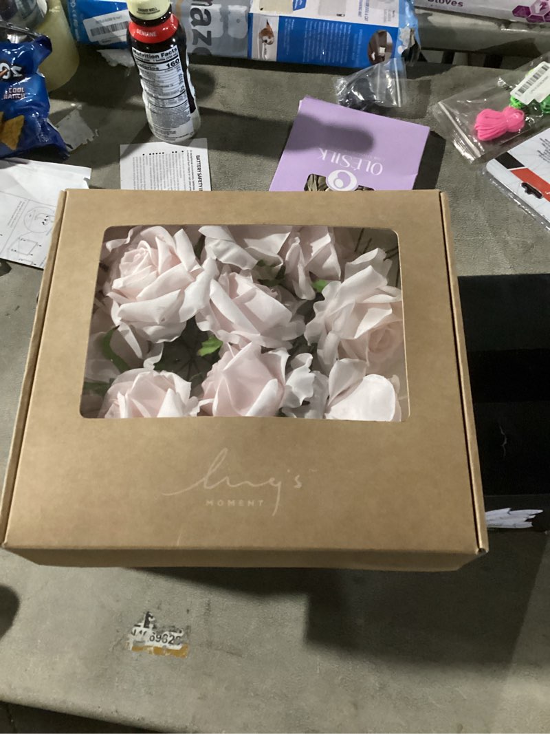 Condition photo showing Good Condition for Ling's moment Artificial Flowers 16pcs Pale Pink Silk Roses with Stems, 3.5" Fake Shabby Blush Vendela Roses Bulk for DIY Wedding Bouquets Centerpieces Party Baby Shower Home Decoration Baby Pink