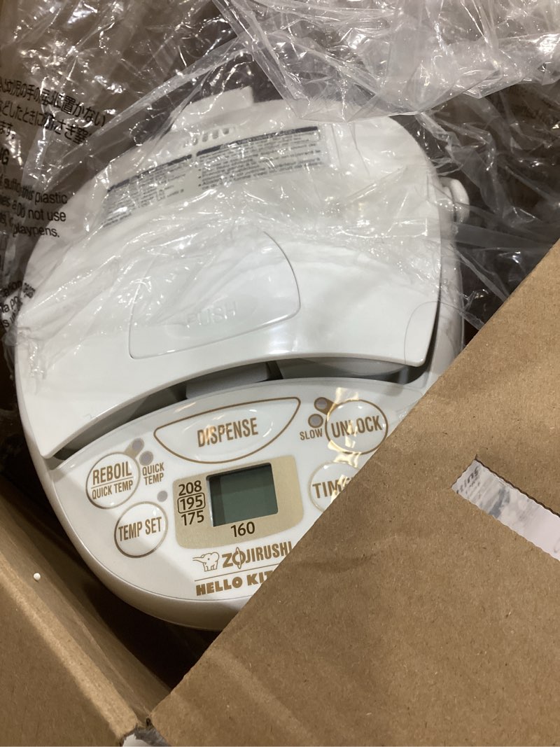 Condition photo showing As Is for Zojirushi x Hello Kitty Limited-Edition Micom Water Boiler and Warmer with 3-Liter Storage and Adjustable Heating Settings (White)