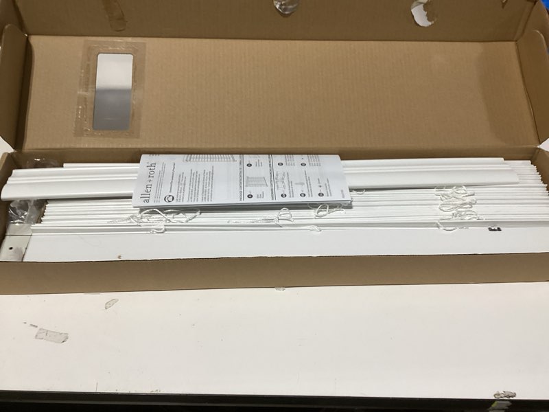  allen + roth trim at home 2-in slat width 27-in x 72-in cordless white faux wood room darkening