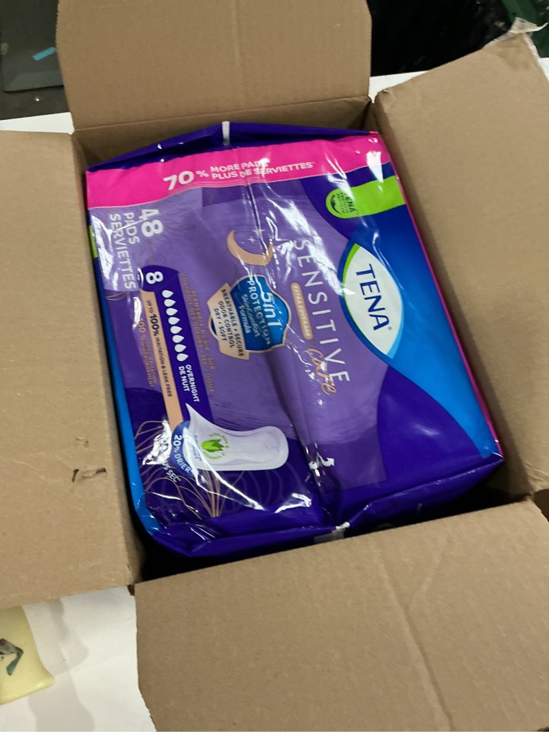 Condition photo showing New/Like New for tena sensitive care incontinence pads, bladder control, postpartum for women, overnight absorbency, extra coverage, 48 count