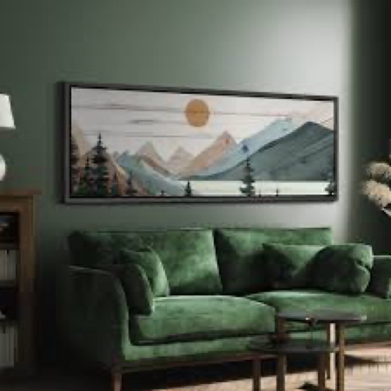 western wood effect landscape tranquil wood effect mountain sunset framed on canvas print