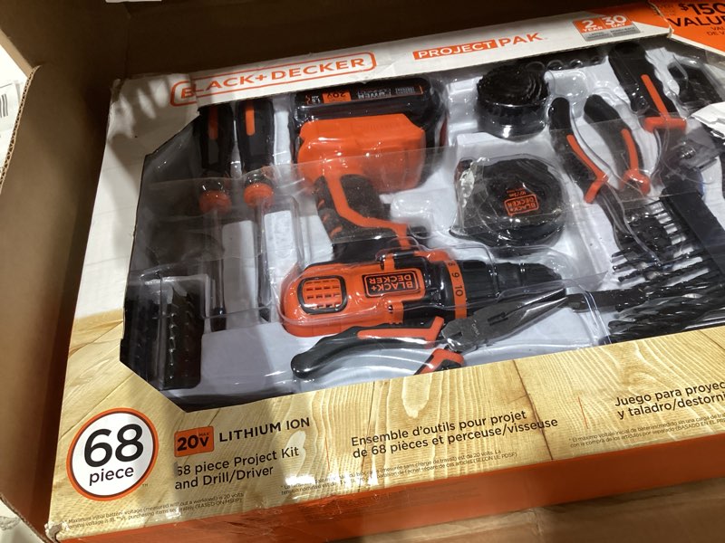Condition photo showing Good Condition for black+decker 20v max 68-piece cordless drill and home tool project kit with tool storage bag (ldx120pk) 20v home tool kit
