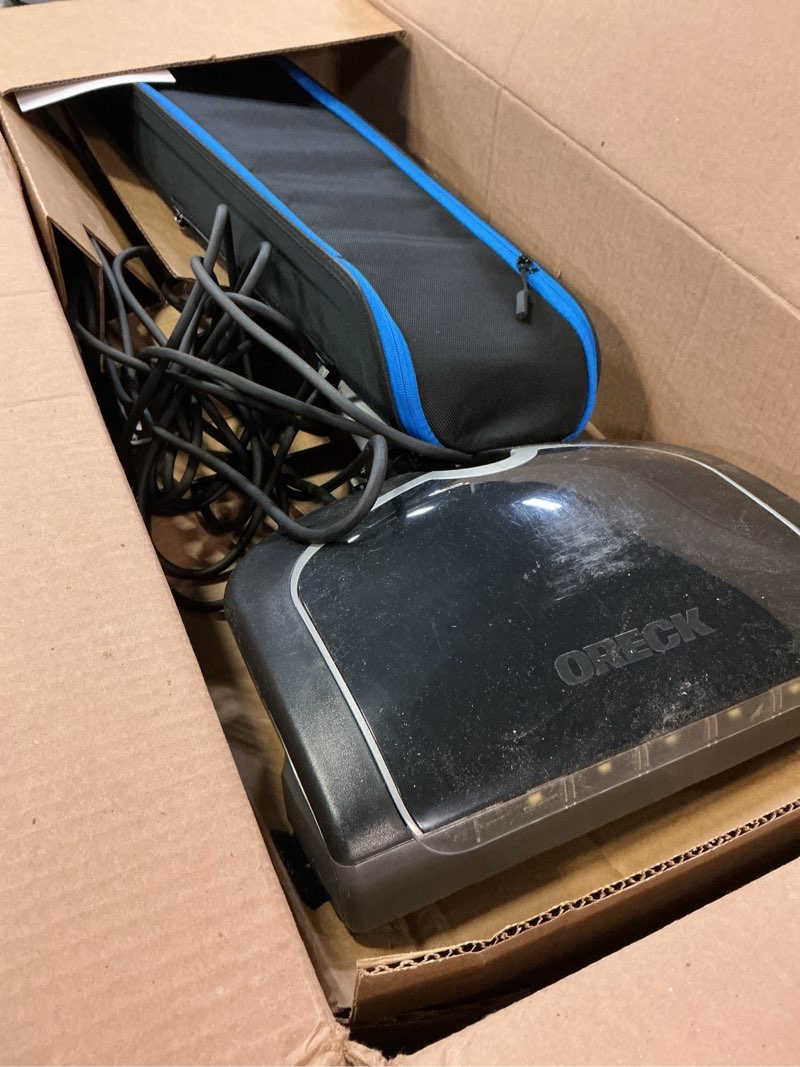 Condition photo showing As Is for oreck hepa upright vacuum cleaner, lightweight bagged upright vac, hepa media filtration, traps debris and locks in dirt, two speed control, corded vacuum cleaners for home use upright bagged