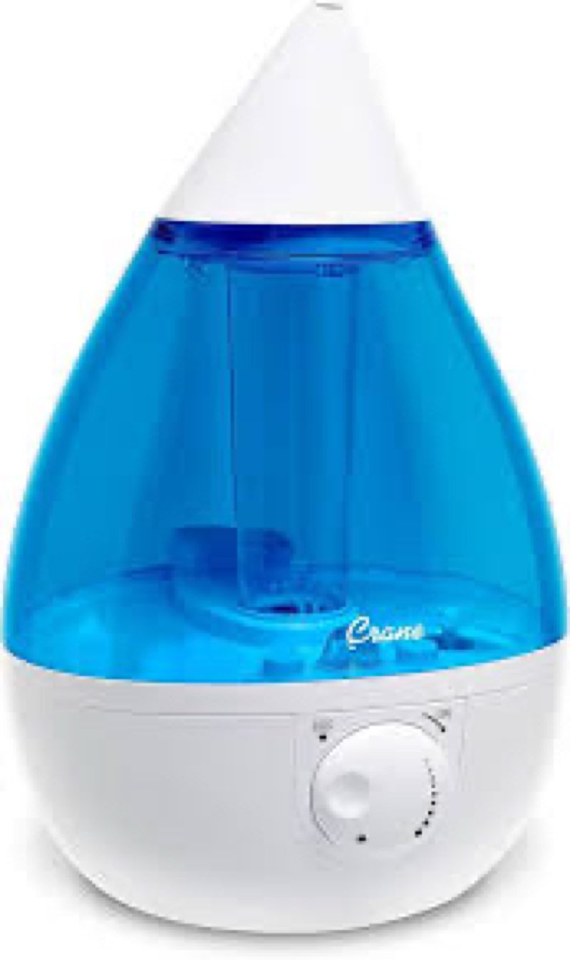 crane ultrasonic cool mist teardrop humidifier for baby nursery, bedroom, office, large room, adjustable humidity, auto shut-off, easy clean blue & white 1 gallon