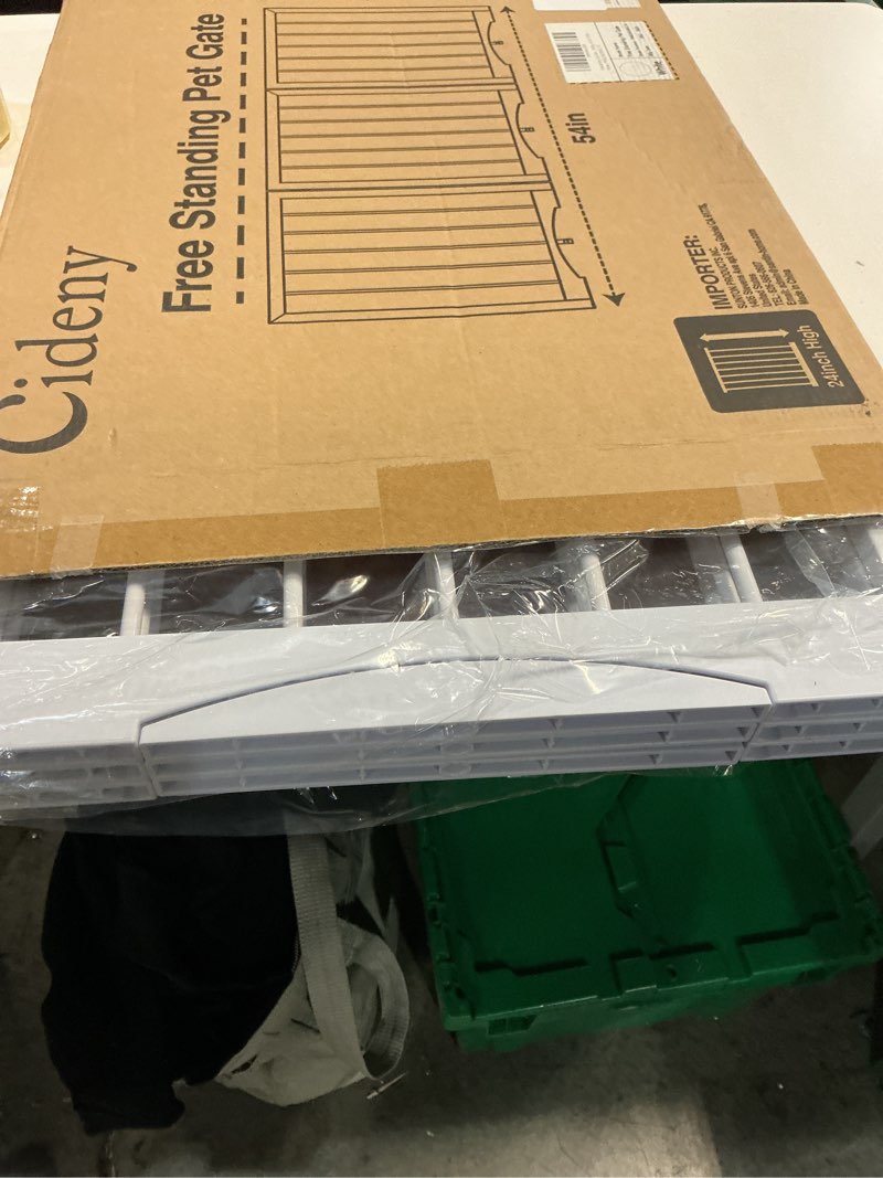 Condition photo showing New/Like New for free standing dog gate indoor, foldable dog gate for doorways stairs hallways, 3-panel freestanding pet gate with support feet for stability, folding puppy gate easy to move, doggy gate 54"x24" white 3-panel, 24"tall