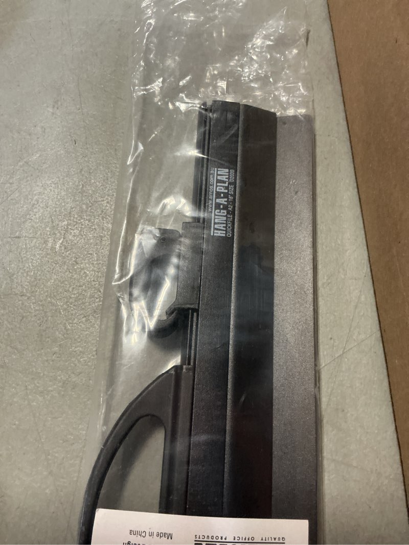 Condition photo showing As Is for Hang-A-Plan, 18 Inch Quickfile Hanging Clamp, Black, Holds up to 150 Plans, Single Clamp 1 Pack