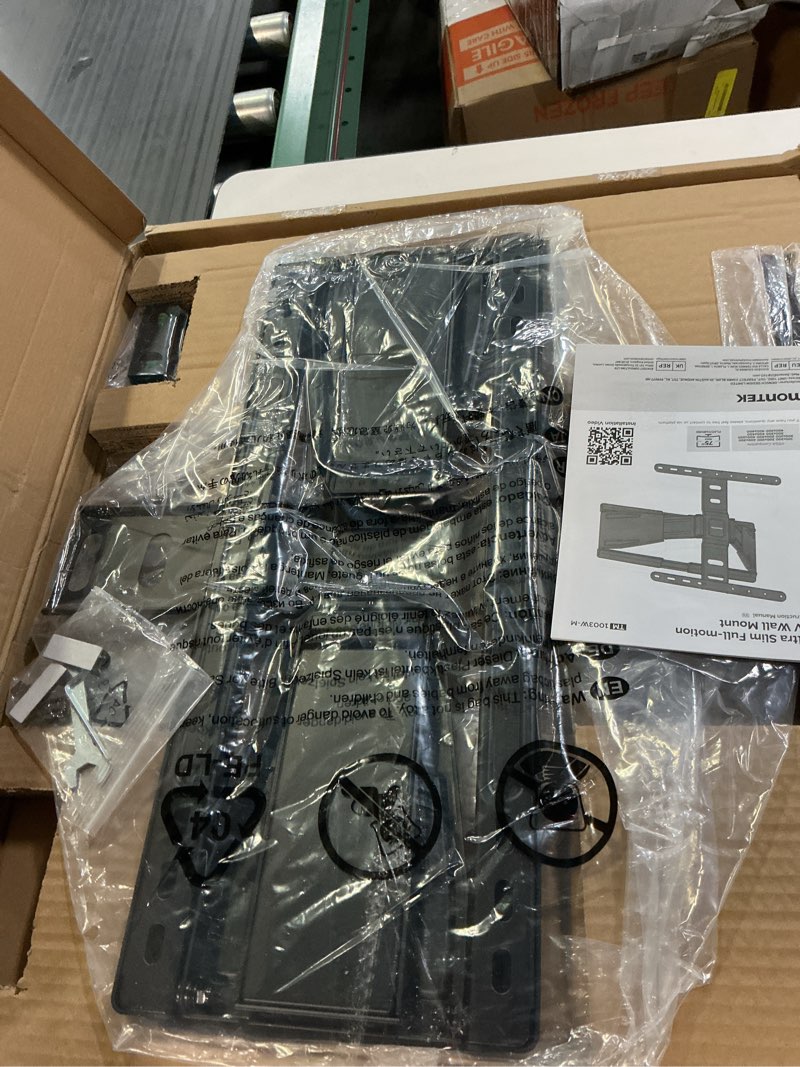 Condition photo showing Good Condition for montek 0.77" ultra slim tv wall mount for 37-75 inch tvs, thin low profile full motion tv wall mount with articulating dual arms, 4x weight tested, max vesa 400x400mm, fits 16/18" studs 37"-75" tv