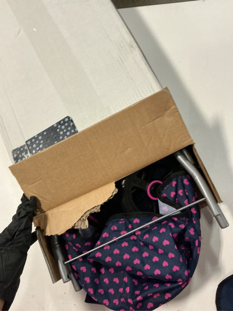 Condition photo showing As Is for bayer 4-in-1 doll pram stroller set with accessories for 18 in dolls navy with hearts