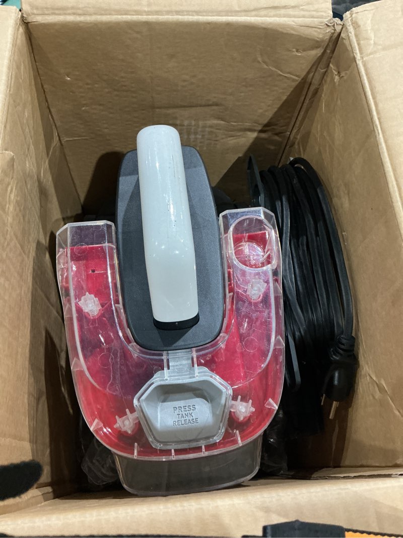 Condition photo showing As Is for hoover cleanslate plus portable carpet + upholstery spot cleaner machine, powerful suction with versatile tools, pet stain remover, car and auto detailer, pair with hoover carpet cleaner solution