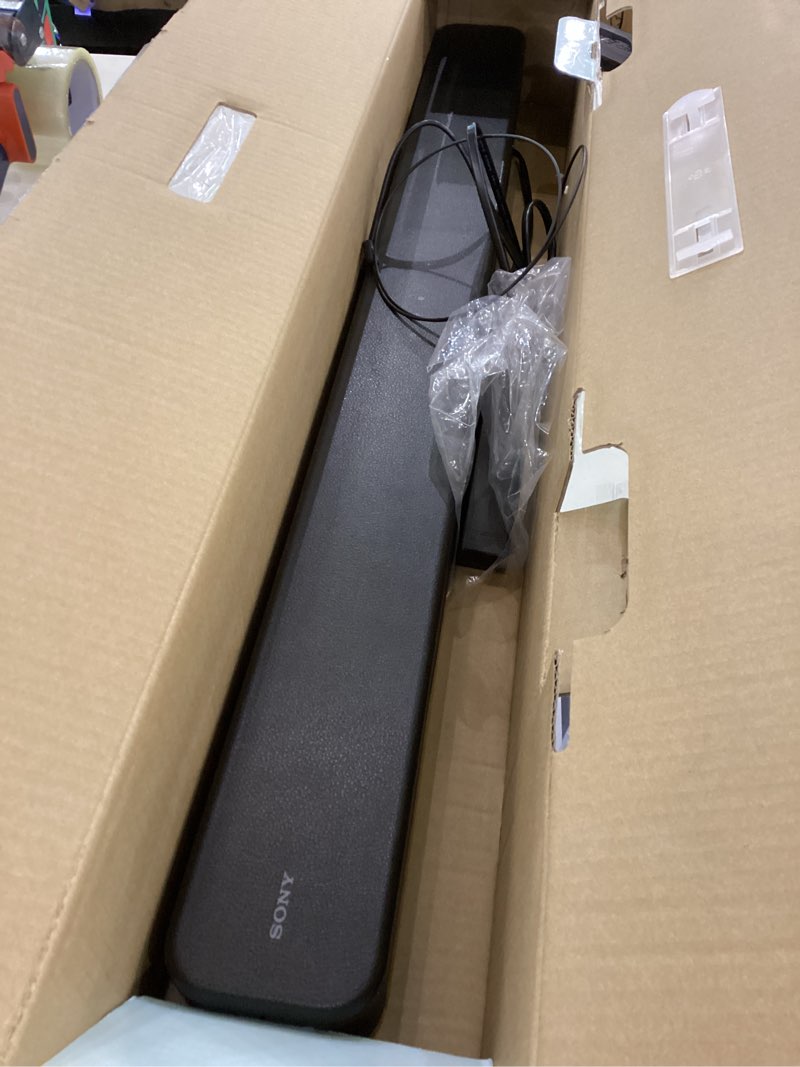 Condition photo showing As Is for Sony S100F 2.0ch Soundbar with Bass Reflex Speaker, Integrated Tweeter and Bluetooth, (HTS100F), easy setup, compact, home office use with clear sound black