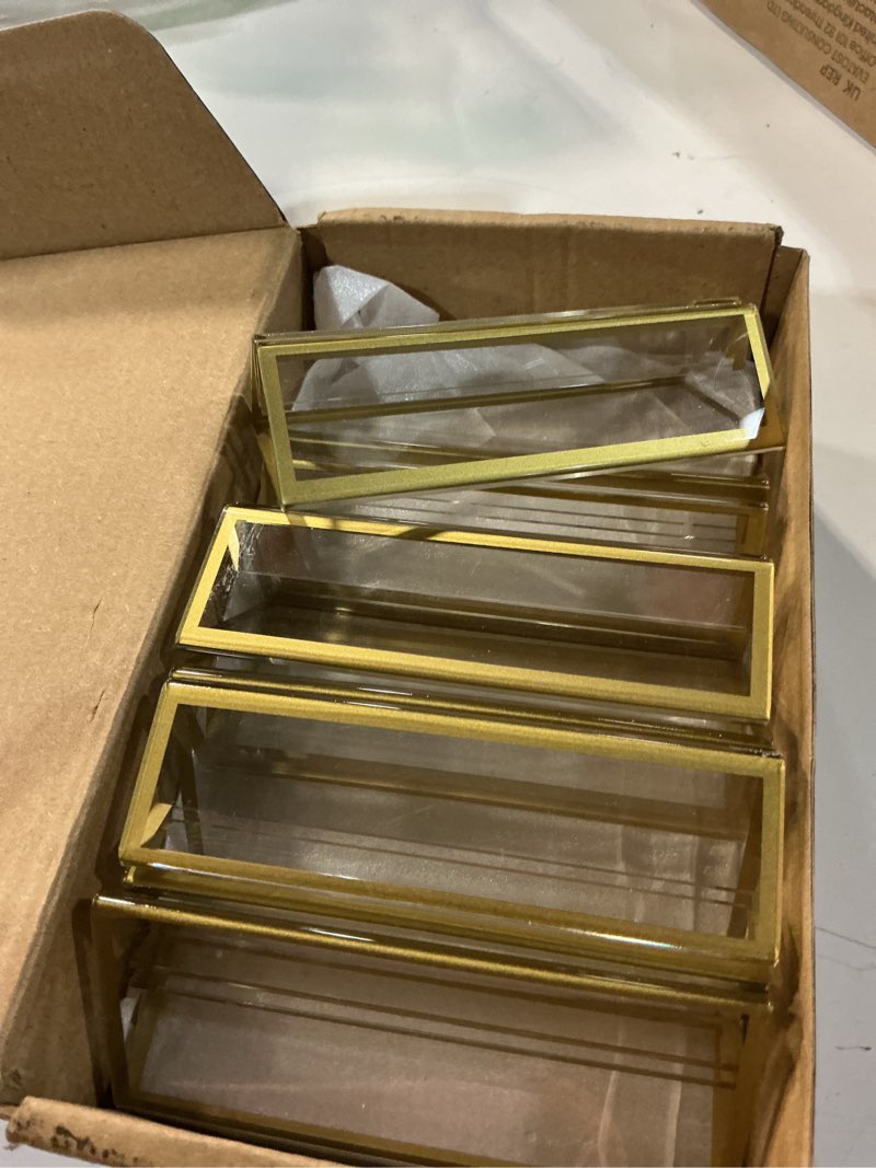 Condition photo showing Good Condition for gold acrylic sign holder 4x6 inch, 6 pack wedding table number frames | vertical double sided display gold picture frame, clear menu holders for wedding reception, party decoration