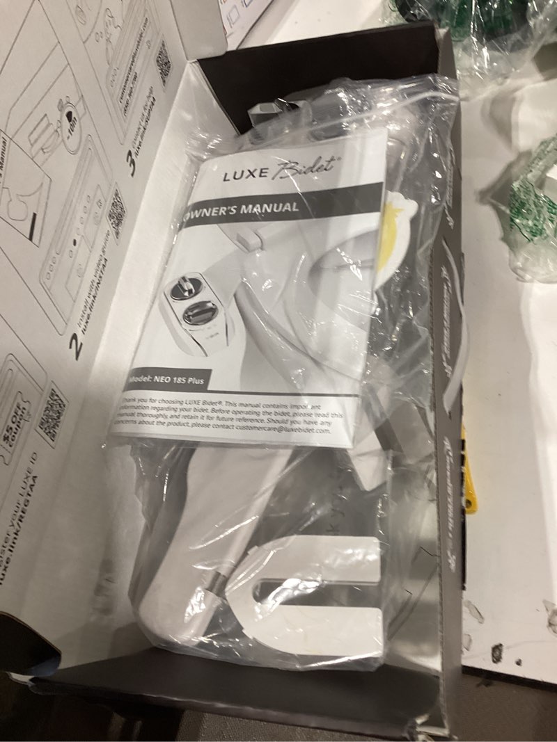 Condition photo showing As Is for luxe bidet neo 185 plus - dual nozzle, non-electric bidet attachment for toilet seat, patented slide-in install, 360° self-clean, ez-lift to clean, feminine & rear wash (chrome)
