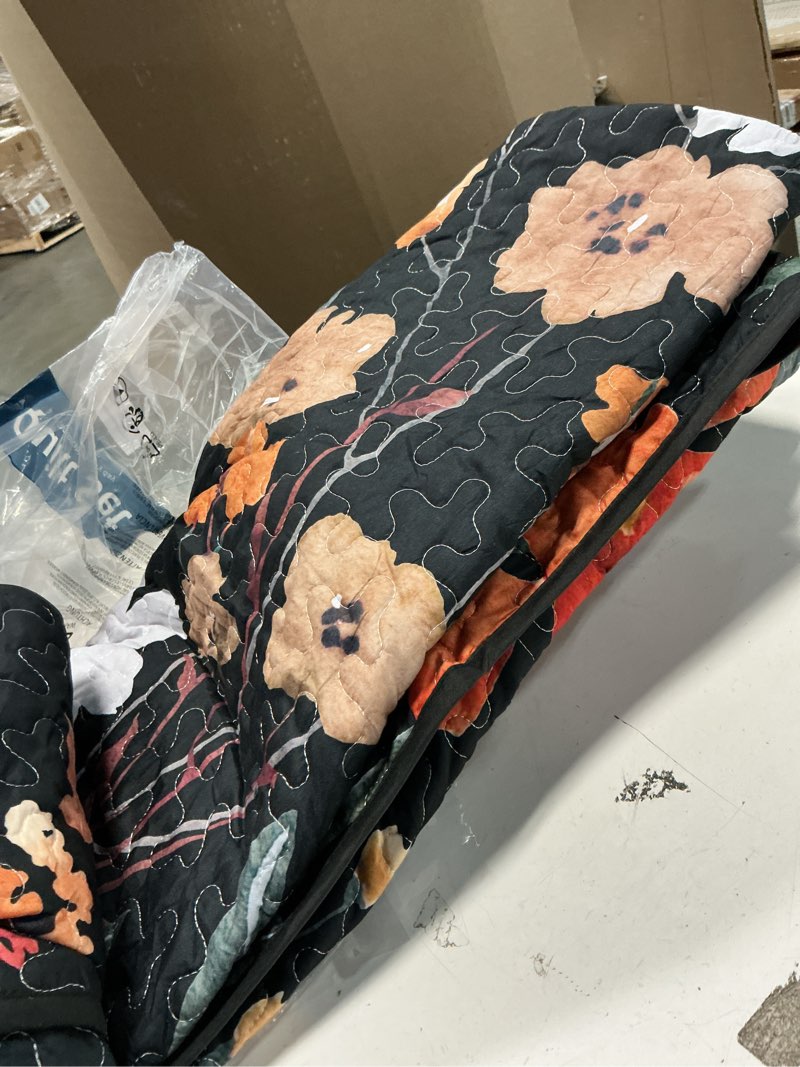 Condition photo showing Good Condition for Anibedding Black Quilt Set Queen Size, Colorful Floral Bedspread with 2 Pillowcases, Soft Microfiber Lightweight Coverlet Bedding Set for All Season(96"x90") Queen Black