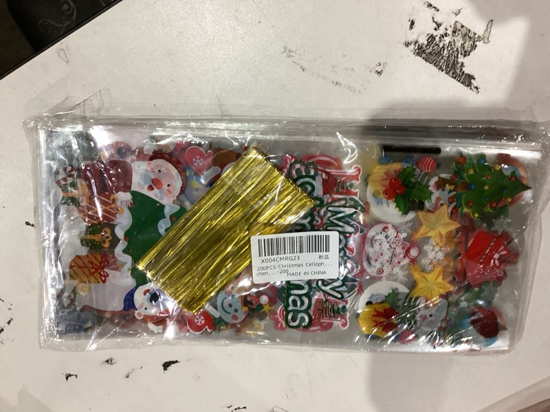 Condition photo showing New/Like New for Yicelerate 200PCS Christmas Cellophane Bags - Clear Plastic Candy Cookie Treat Bags With Ties for Xmas Holiday Party Favors Supplies - Bulk Bakery Goodie Gift Bag Christmas 1 Count (Pack of 200)