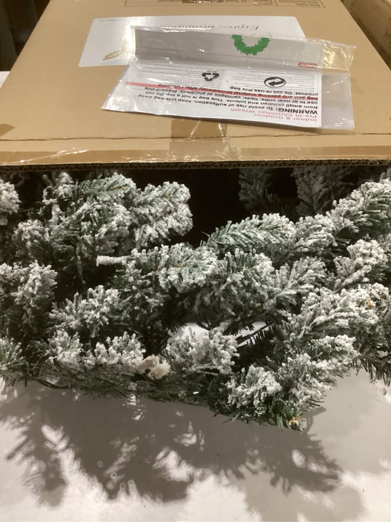 Condition photo showing New/Like New for Papyrus 24" Pre-Lit Frosted Blue Spruce Artificial Wreath, Warm White Light, Battery Powered, Indoor/Outdoor