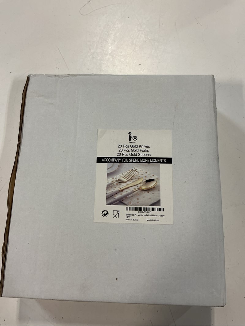 Condition photo showing New/Like New for i00000 60 pcs gold plastic silverware - heavy duty plastic cutlery -party disposable silverware set?disposable cutlery set includes 20 forks, 20 knives, 20 spoons perfect for wedding 60pcs white