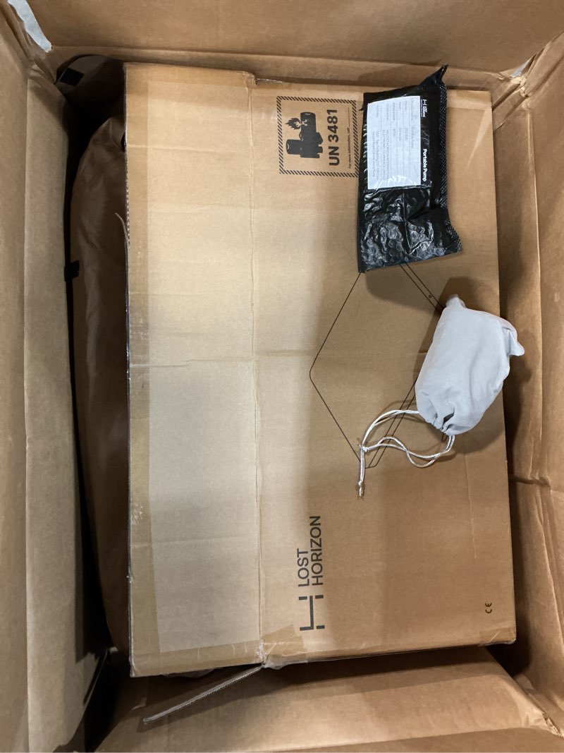 Condition photo showing As Is for lost horizon air & foam camping mattress, self-inflating sleeping pad, 4.5" thick, with air pump, full brown full with pump