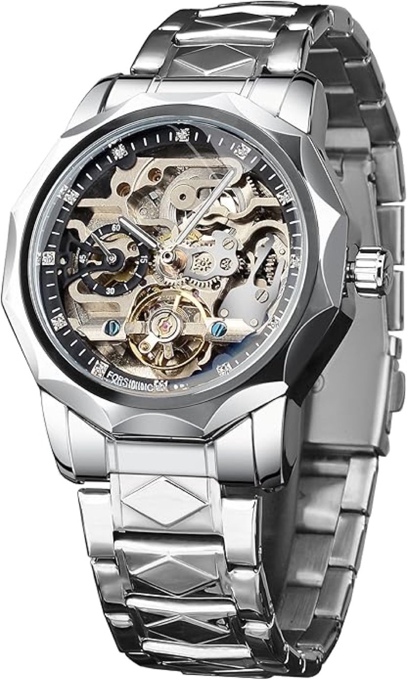 FORSINING Men's Skeleton Automatic Tourbillon Watch Self-Wind Hollow Mechanical Watch Tourbillion Rh