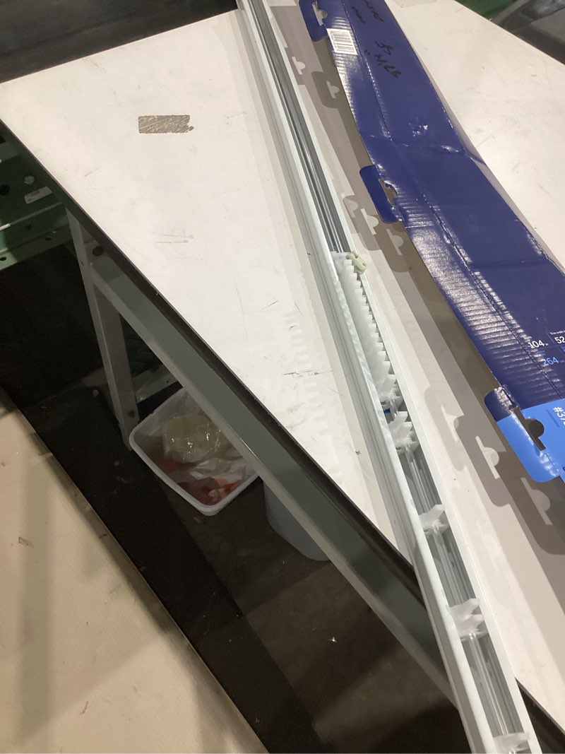 Condition photo showing As Is for levolor trim+go slat width 104-in x white aluminum headrail blinds