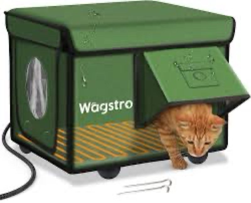 Heated Cat House for Outside, Waterproof Awning & Escape Door Heated Cat Houses for Indoor/Outdoor C