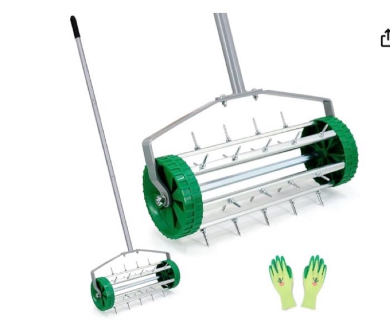 colwelt spike lawn aerator, heavy duty rolling lawn aerator, garden yard rotary push lawn aeration with 49inch steel handle