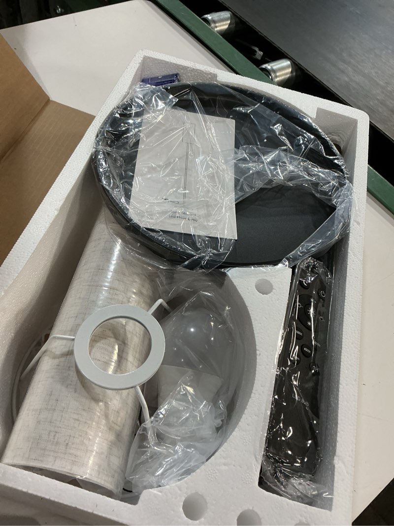 Condition photo showing New/Like New for luckystyle Dimmable Floor Standing Tall Lamp, 12W Led Bulb with Lampshade, Foot Switch, Remote Custom Color Temperature Pole for Bedroom, Office, Kids & Living Room, Black