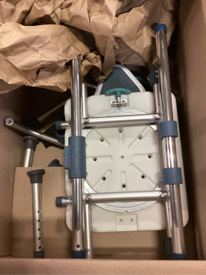 Condition photo showing Good Condition for Sliding Shower Chair Tub Transfer Bench with Swivel Seat, Shower Bench for Elderly and Disabled, with Security Belt, 360 Rotation, Slides and Rotates, Adjustable,one Touch Slide Button, Dark Blue