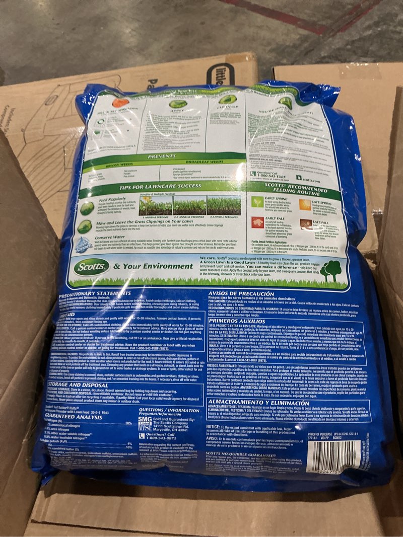 Condition photo showing Good Condition for scotts turf builder halts crabgrass preventer with lawn food - pre-emergent weed killer, lawn fertilizer, 14,000 sq. ft., 37.38 lb. 14,000 sq. ft. 1 pack