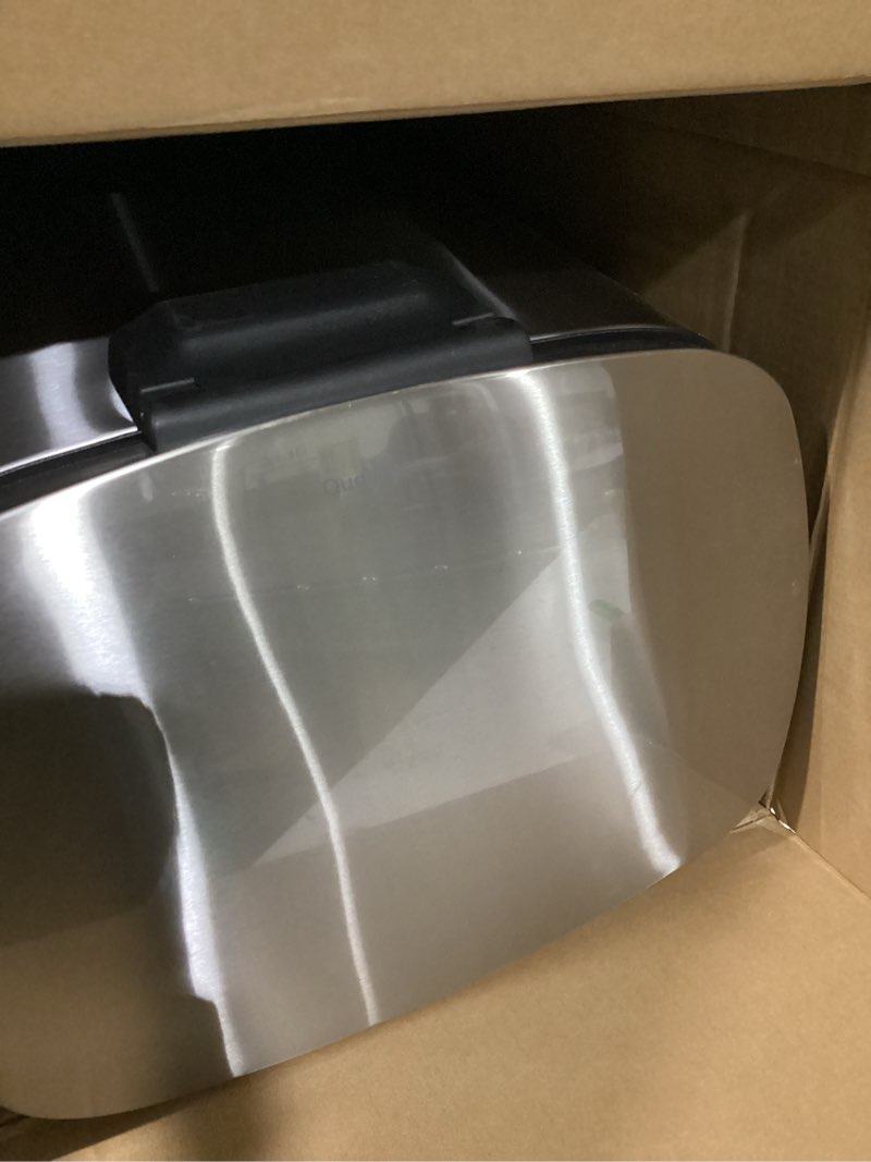 Condition photo showing As Is for 13 gal. stainless steel kitchen trashcan, step-on, rectangle