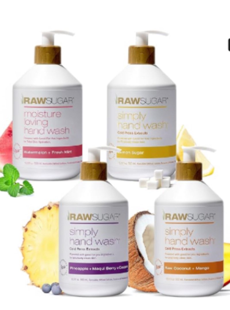 RAW SUGAR Hand Wash Variety Bundle - Lemon Sugar, Watermelon + Fresh Mint,  + & Raw Coconut + Mango, Formulated without Sulfates & Parabens (16.9 fl. oz, Pack of 6)