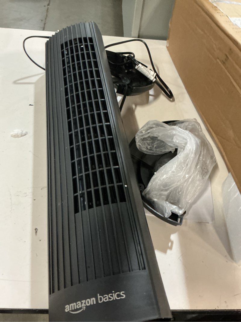 Condition photo showing Good Condition for amazon basics 28" 60-degree oscillating tower fan for bedroom, living room, office, with 3 speeds, intuitive mechanical control, black, 35w, 27.8"h x 9.4"d x 9.4"w 28" - mechanical control