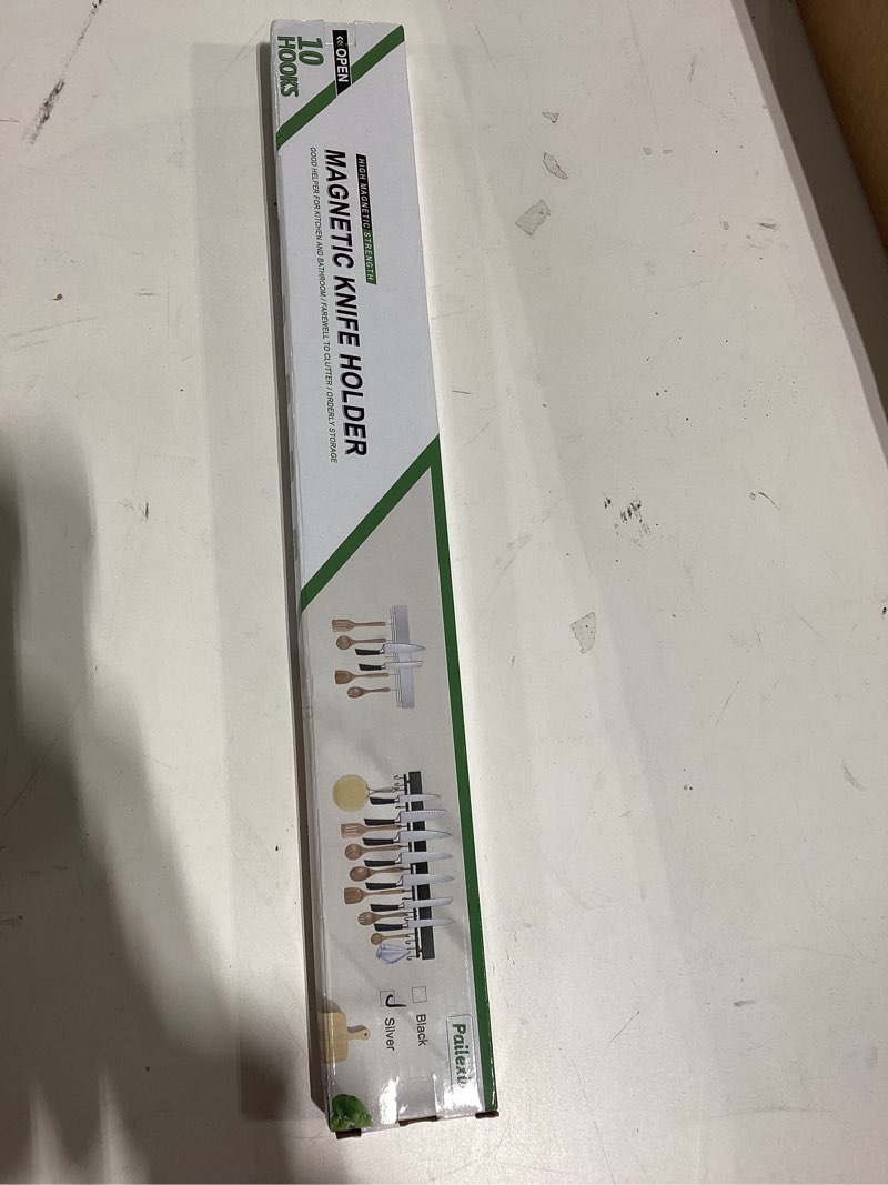 Condition photo showing New/Like New for 17 inch magnetic knife holder with 10 hooks, no drilling wall mount, powerful magnet rack 17 inch silver