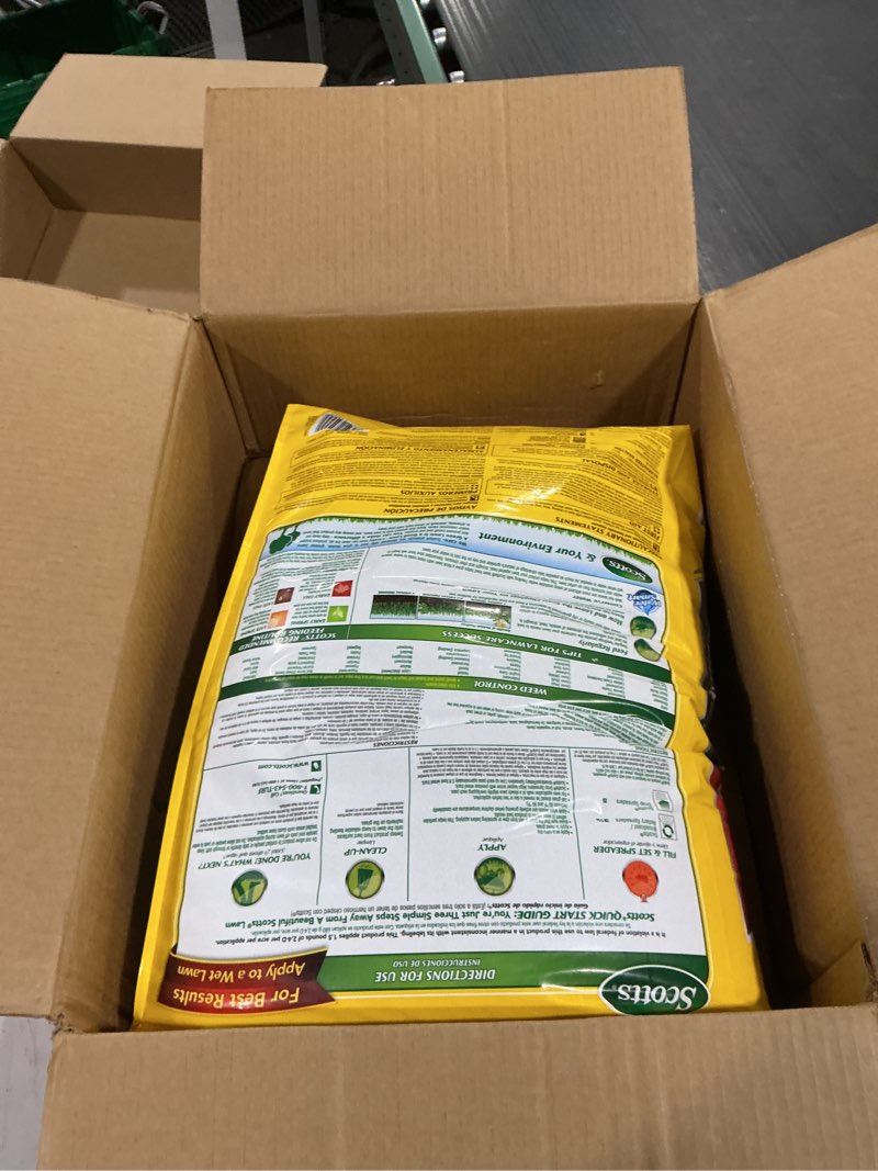 Condition photo showing As Is for scotts turf builder weed and feed3 - weed killer plus lawn fertilizer, controls dandelion and clover, grass fertilizer for up to 15,000 sq. ft., 42.87 lbs.